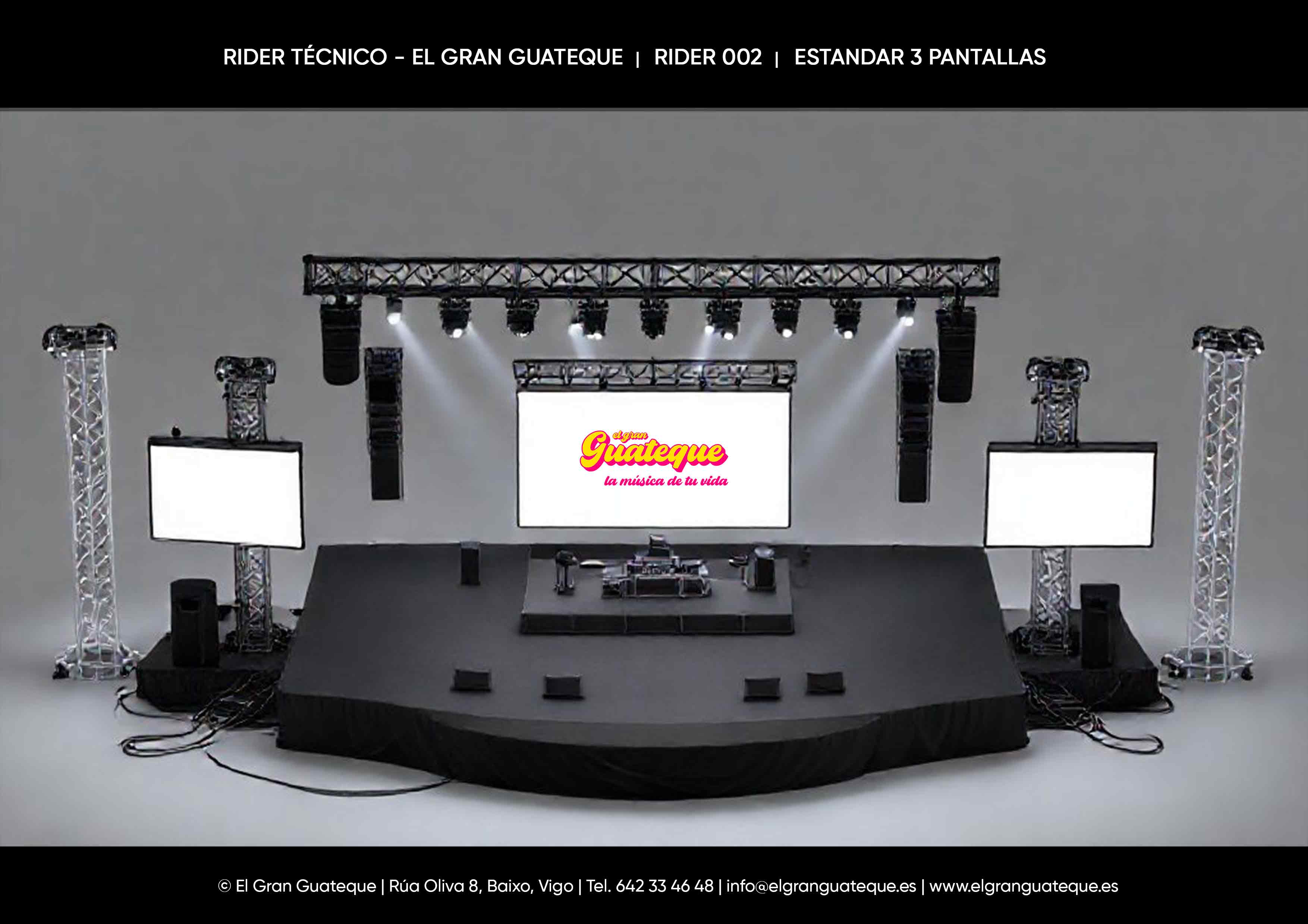 Rider t�cnico 002 de El Gran Guateque: sin escenario con tres pantallas LED